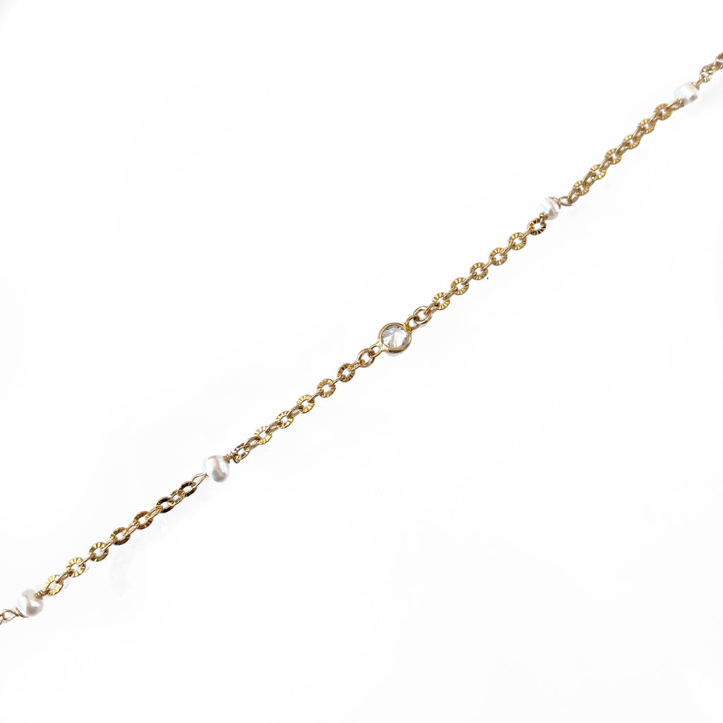 Pearl CZ Gold Chain Anklet