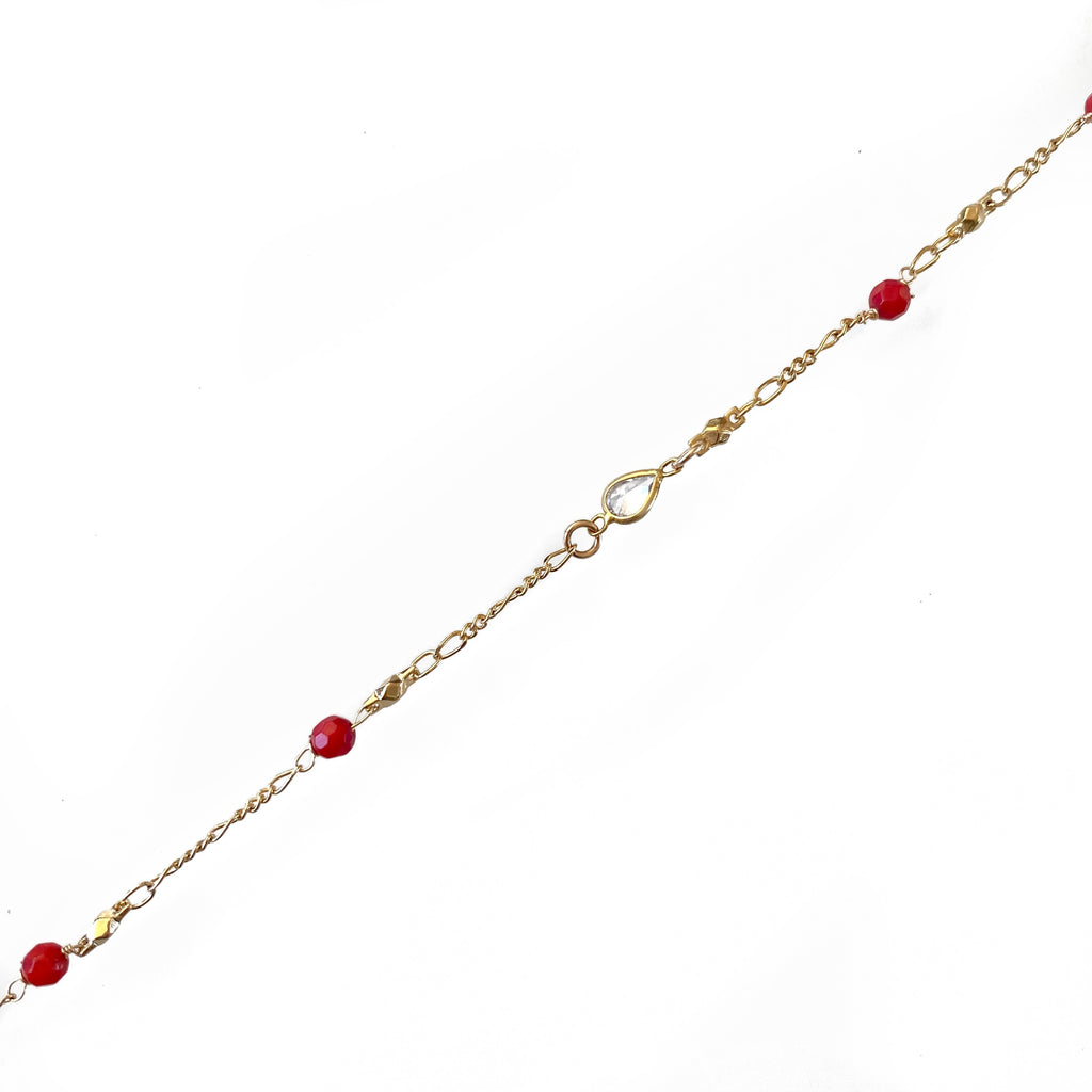 Coral wire wrapped and CZ Gold Chain Anklet