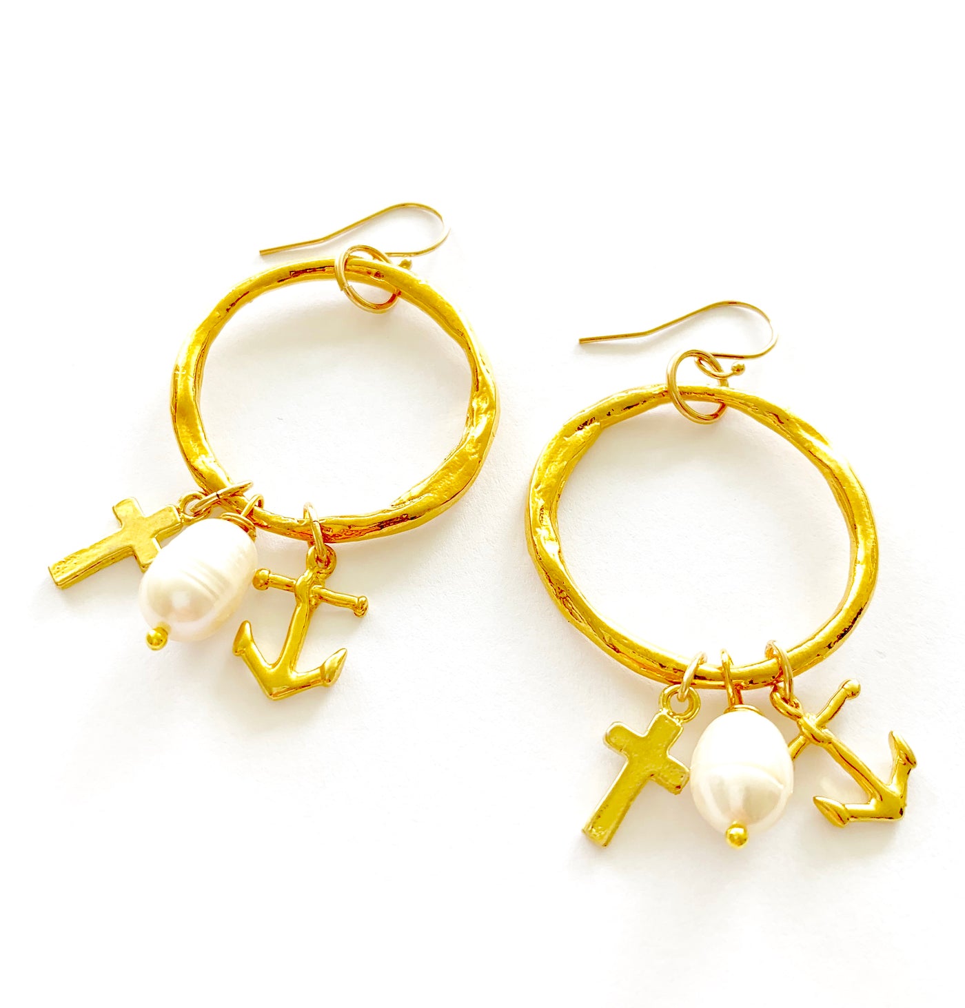 Cross charm hoop on sale earrings